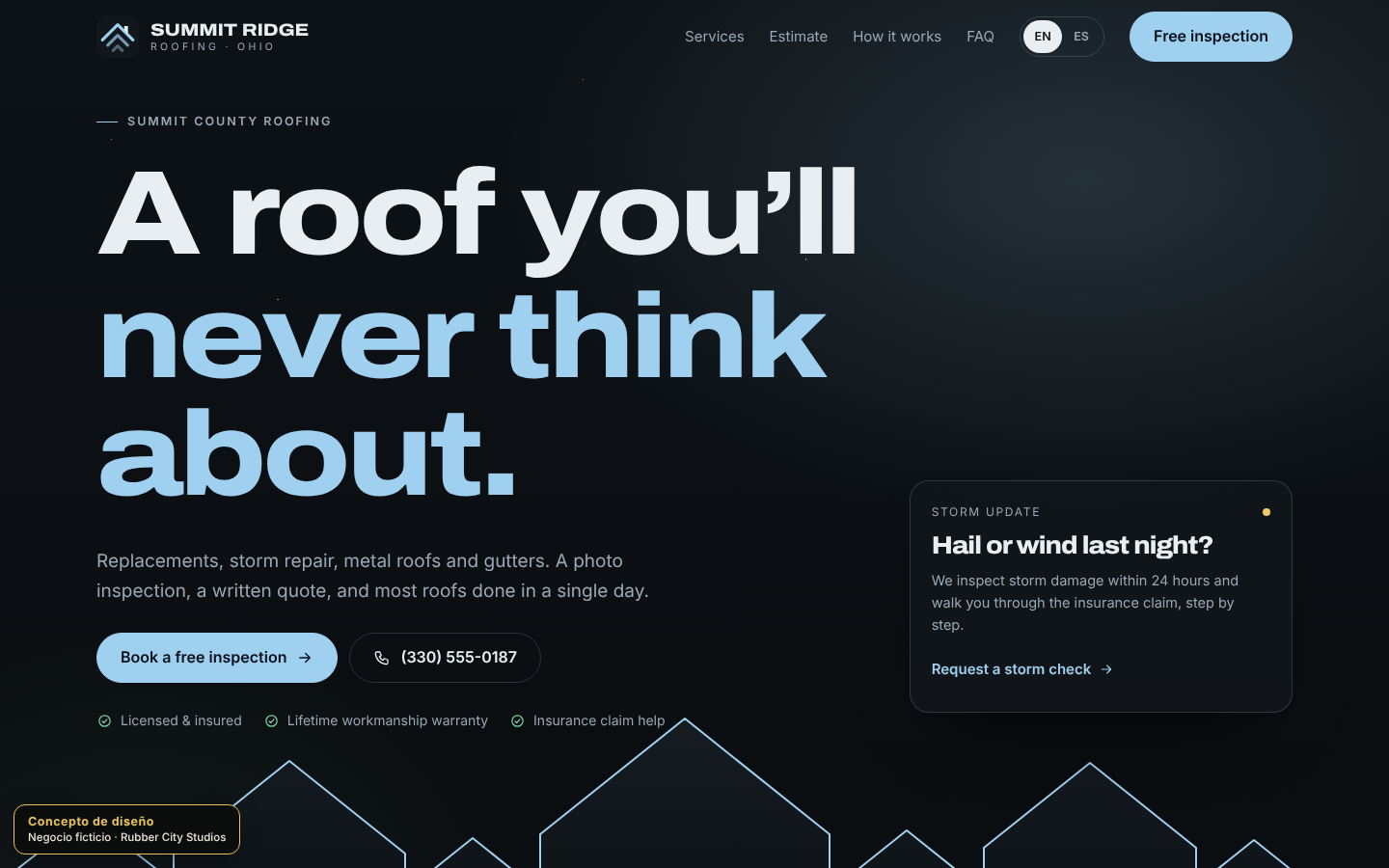 Portada del concepto Summit Ridge Roofing en computadora